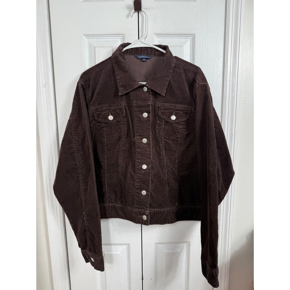 Lands End Corduroy Trucker Jacket XL 18-20 Brown Dark Academia Cottagecore Boho